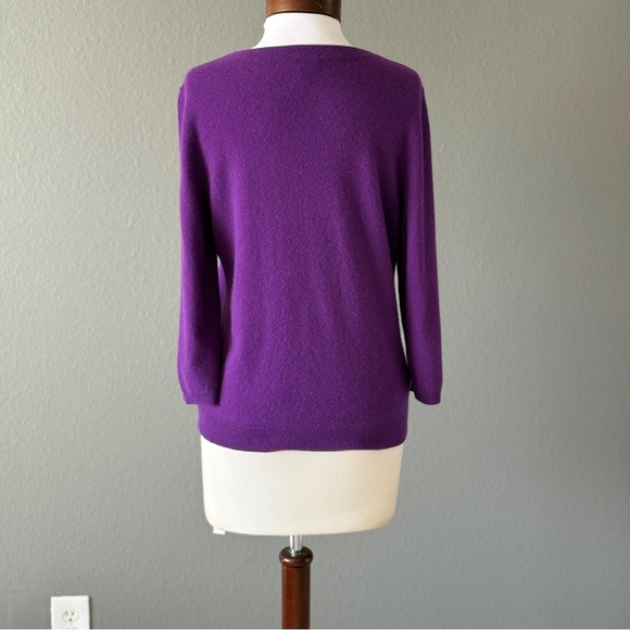 Talbots Audrey 100% Cashmere Sweater Dark Plum Purple Heather Pullover Sz Large - Picture 4 of 8